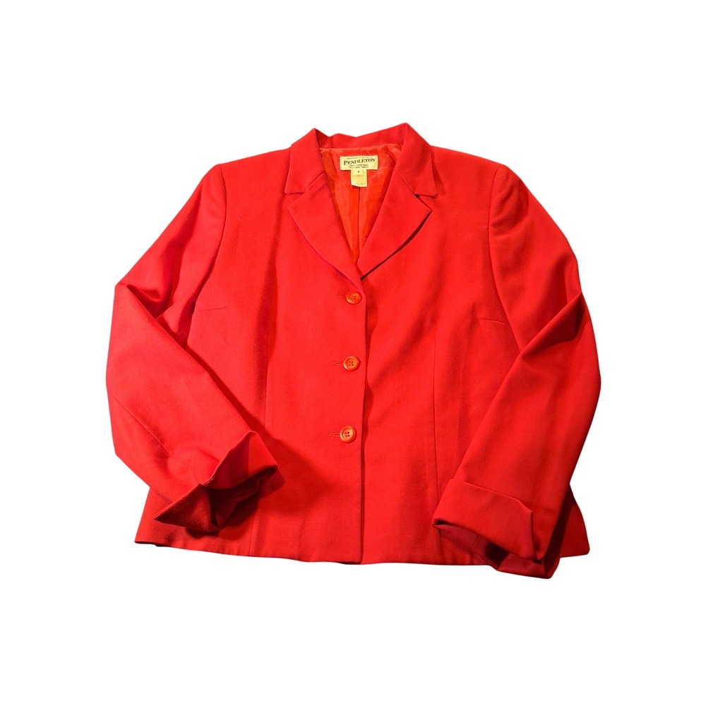 Pendleton Red 100% Virgin Wool 3-Button Blazer Jacket Women's Size 8